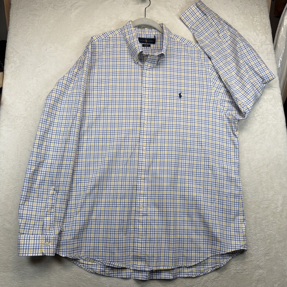 Polo Ralph Lauren Men's Plaid Button Down Shirt Blue Yellow Pony XXL